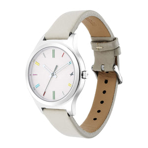 Stunners 2.0 Silver Dial Analog Grey Leather