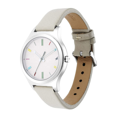 Stunners 2.0 Silver Dial Analog Grey Leather
