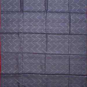 Dark Grey Handloom Tussar Silk Saree With Embroidered Chevron Mirror Motifs