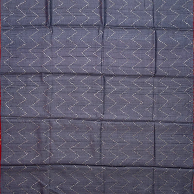 Dark Grey Handloom Tussar Silk Saree With Embroidered Chevron Mirror Motifs