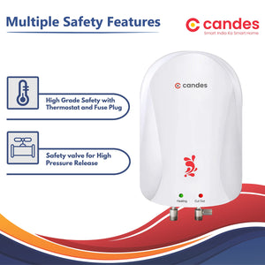 Candes Geyser 3 Litre | 2 Years Warranty | Water Heater For Home, Water Heater, Instant Geyser, Instant Water Heater, Water Geyser, Heater For Water Heating, Electric Geyser, ‎3000 W - Fiesta (White)
