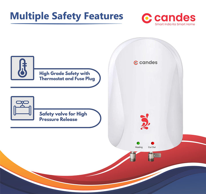 Candes Geyser 3 Litre | 2 Years Warranty | Water Heater For Home, Water Heater, Instant Geyser, Instant Water Heater, Water Geyser, Heater For Water Heating, Electric Geyser, ‎3000 W - Fiesta (White)