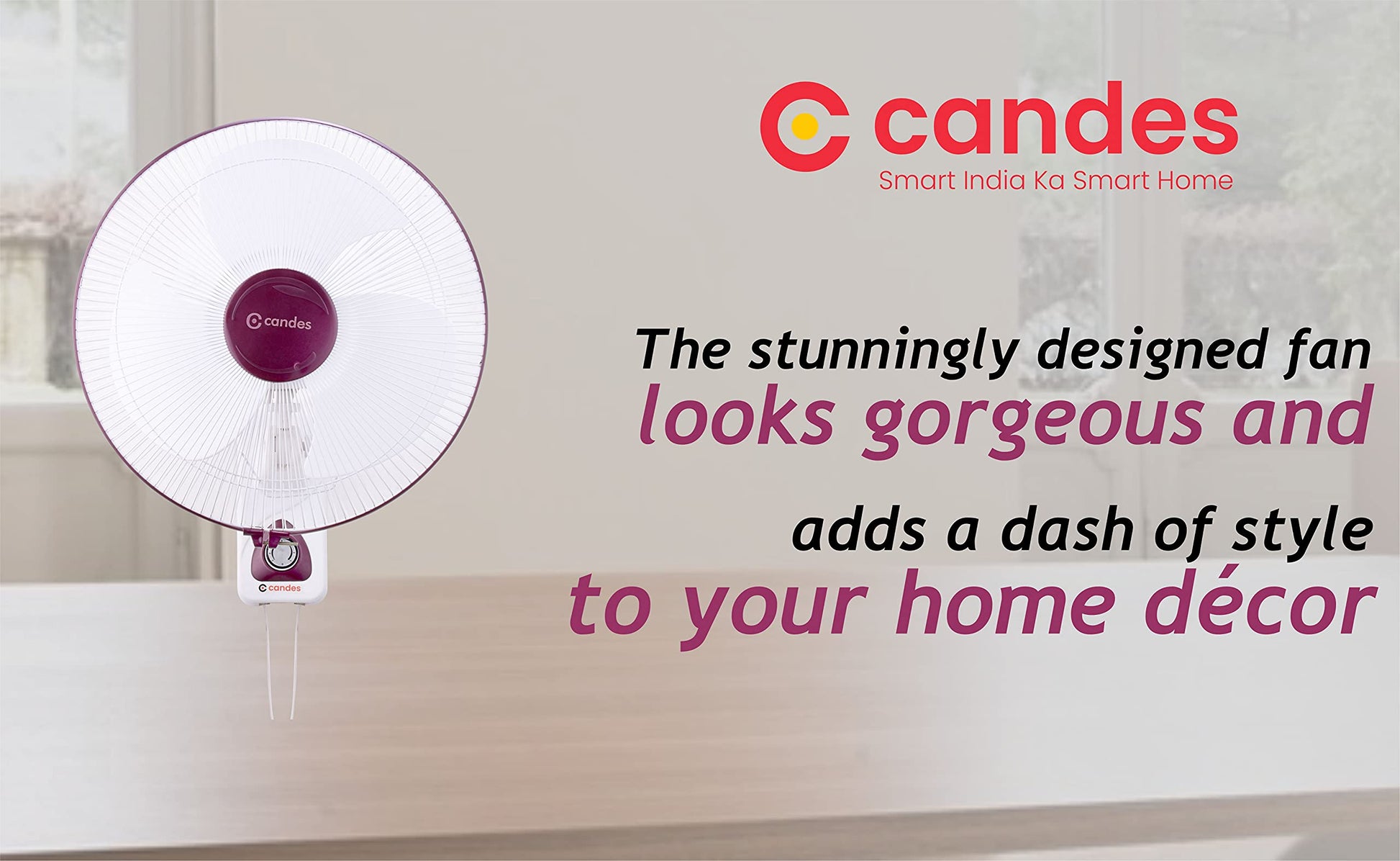 Candes Aura 3 Blade Automatic Oscillation Wall Fan With 2 Year Warranty (White Cherry, 400mm)