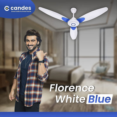 Candes IOT Florence 1200mm/48Inch High Speed Decorative 5 Star Rated Ceiling Fan 405 RPM With 2 Yrs Warranty (Smart IOT With Remote) (White Blue)