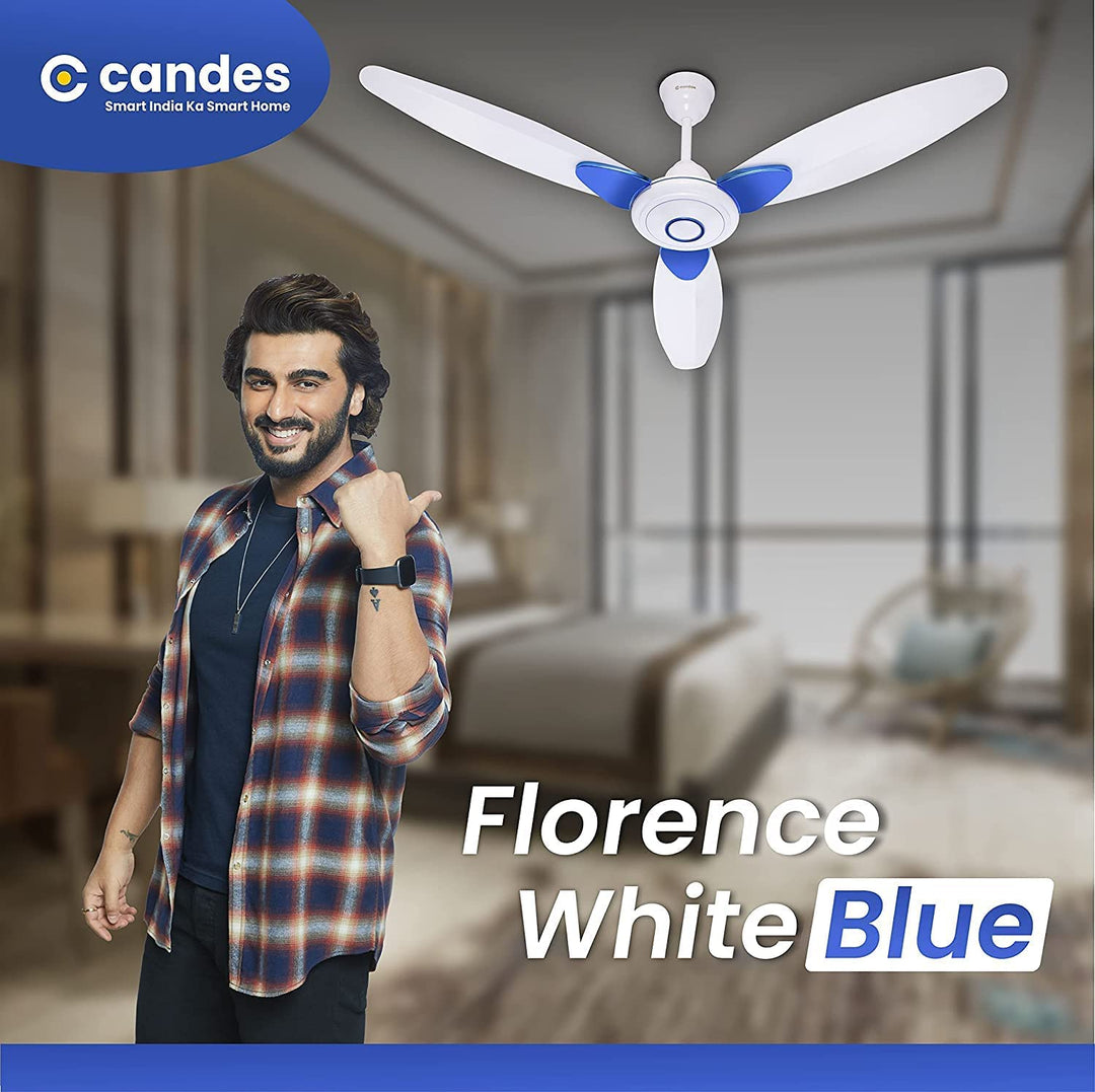 Candes IOT Florence 1200mm/48Inch High Speed Decorative 5 Star Rated Ceiling Fan 405 RPM With 2 Yrs Warranty (Smart IOT With Remote) (White Blue)