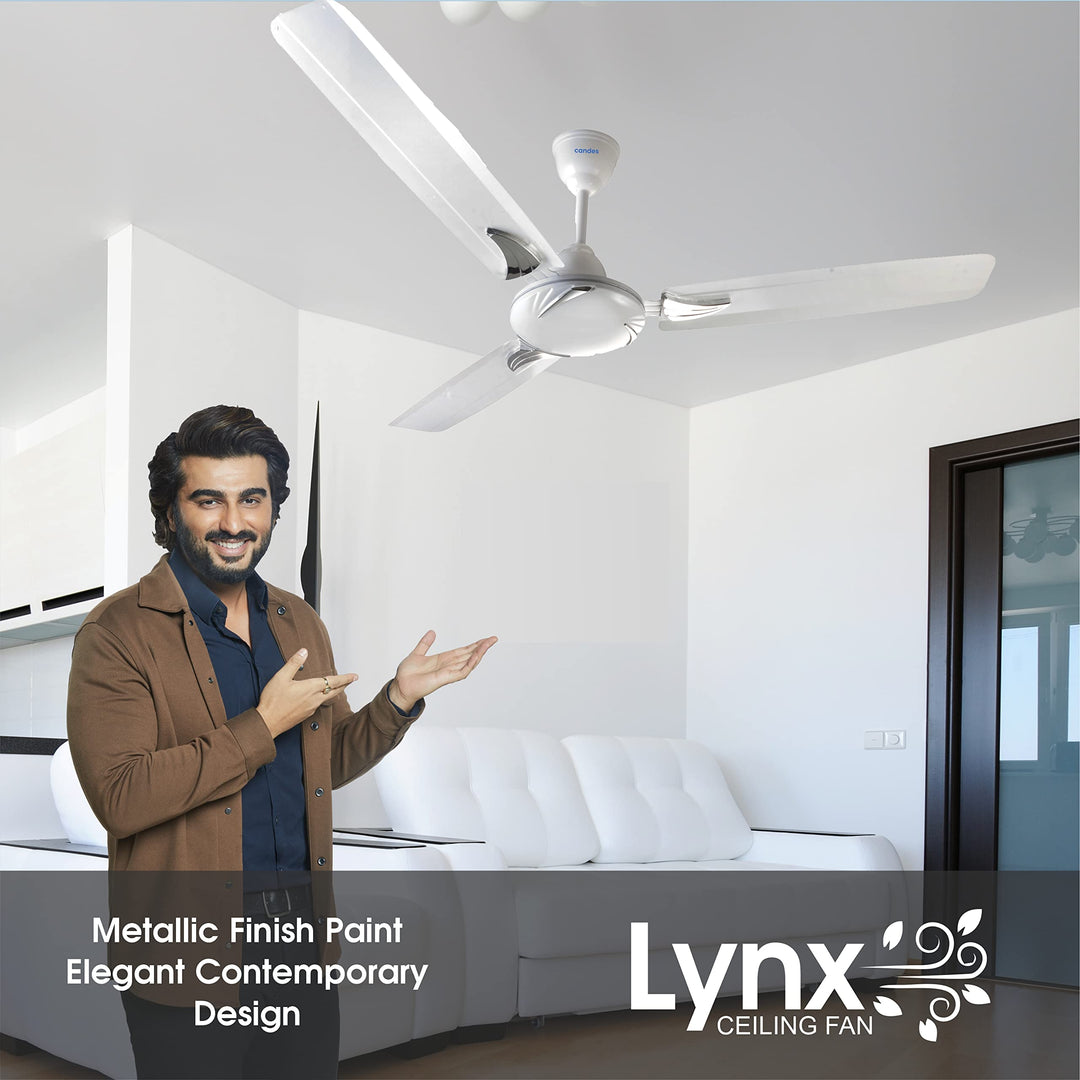 Candes Lynx 1200mm/48 inch High Speed Anti-dust Decorative 3 Star Rated Ceiling Fan 2 Yrs Warranty (White) Pack of 1