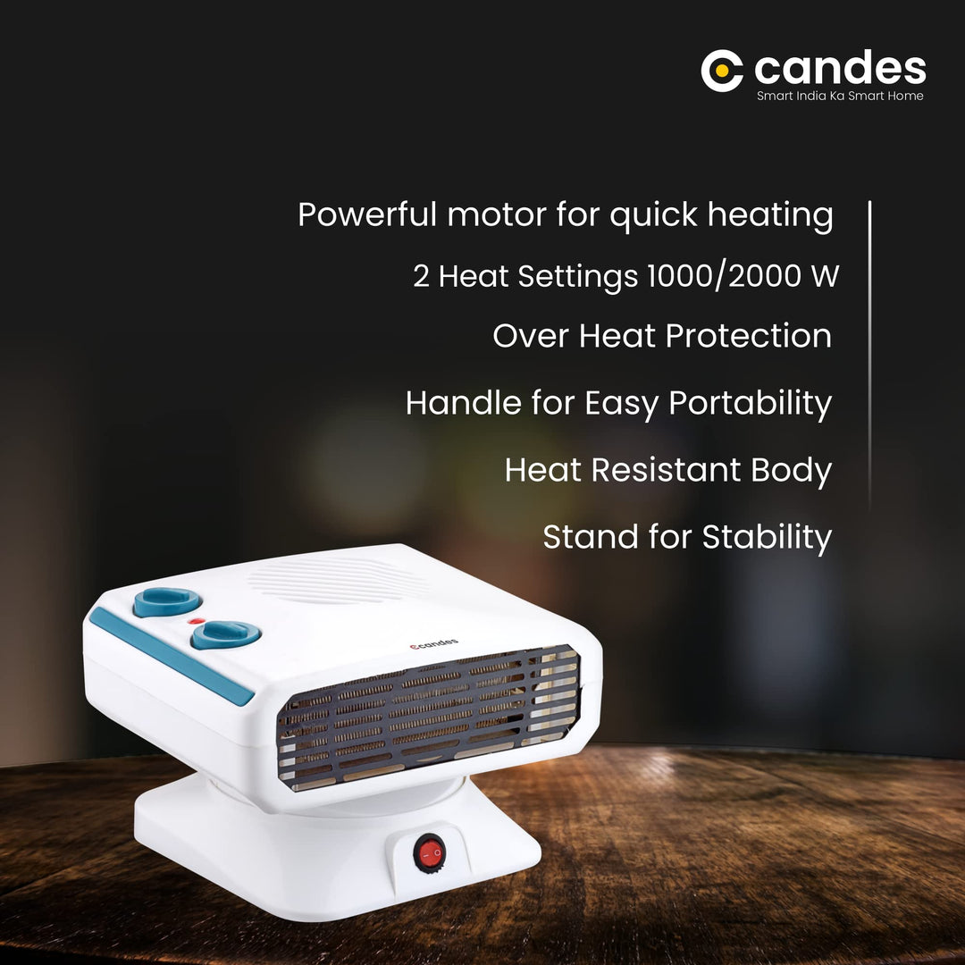 Candes Gloster All in One Silent Blower Fan Room Heater Ideal for Small and Medium Area, 2000 Watts (White)