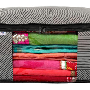 Heart Home Non-Woven Lining Print Saree Organizer|Wardrobe Organizers With Transparent Window, Zipper, Set of 12 (Gray)