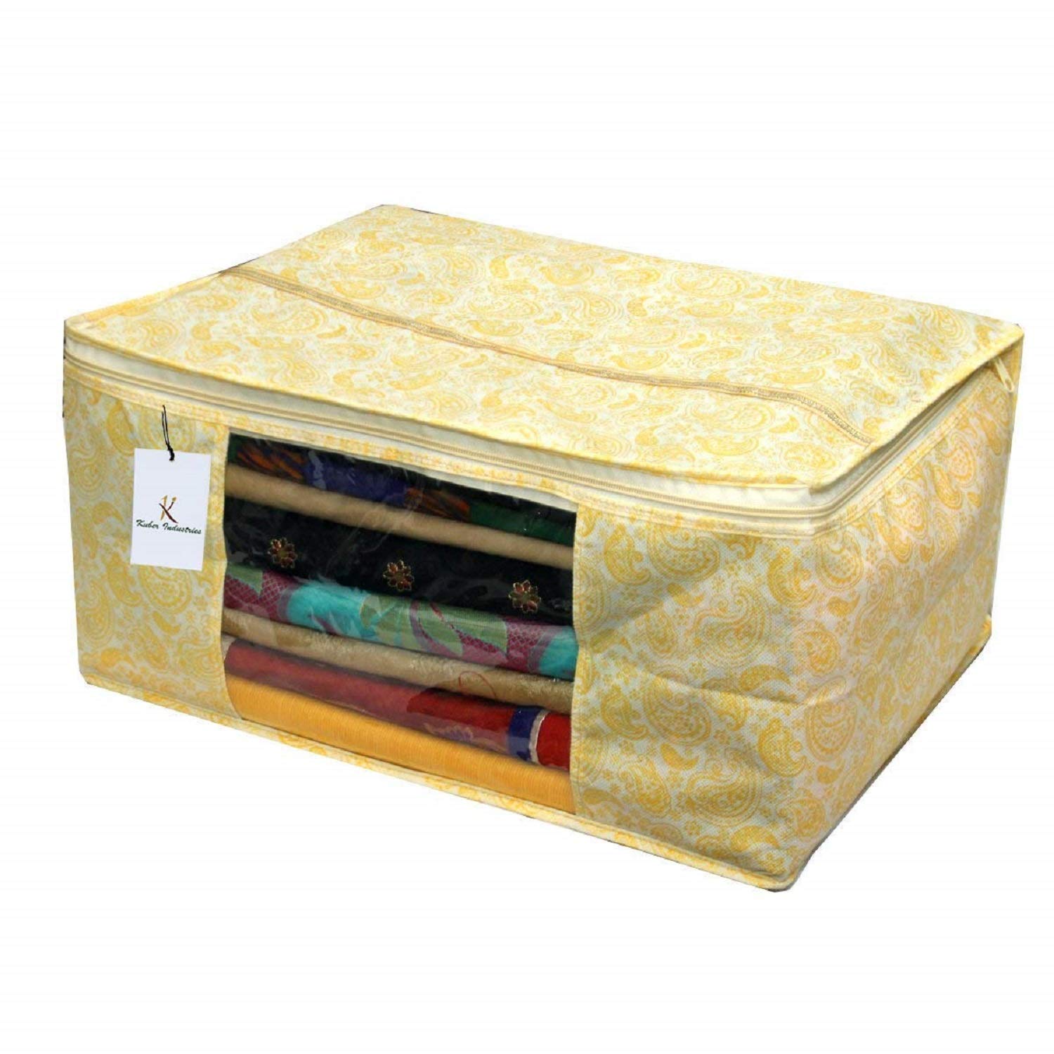 Kuber Industries Metallic Kerry 9 Piece Non Woven Saree Cover, Large, Gold-CTKTC14070