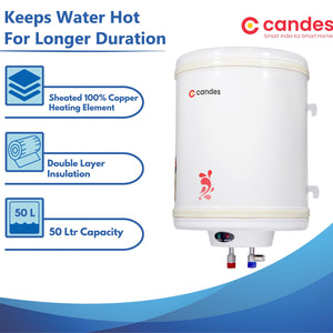 Candes 50 Litre Automatic Instant Storage Electric Water Heater Multiple Safety System Anti Rust Body, 2kW Geyser (Ivory, 2000 W)
