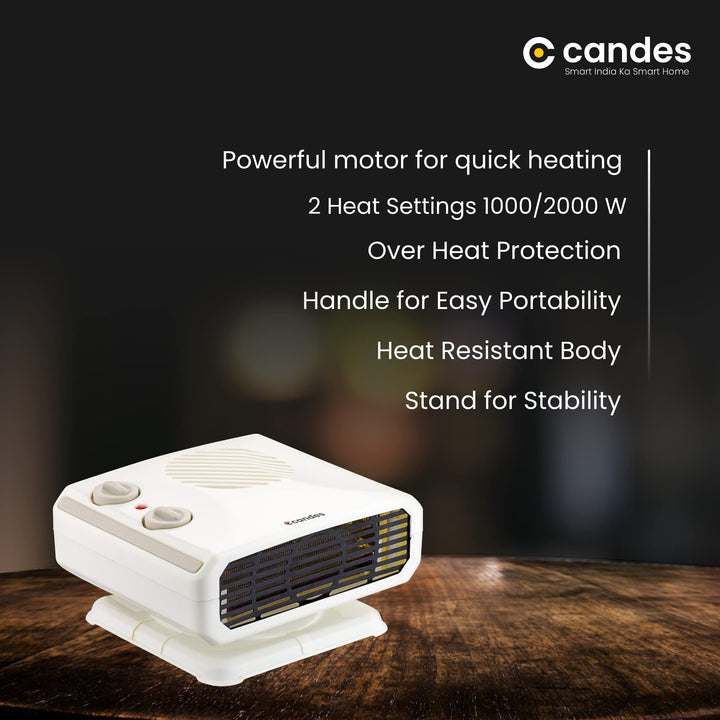 Candes Inova All in One Silent Blower Fan Room Heater Ideal for Small and Medium Area, 2000 Watts (Ivory)