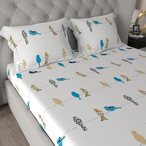 Fitted King Size Cotton Bedsheet - humming bird