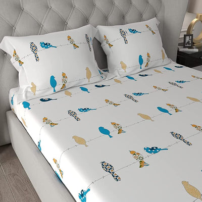 Fitted King Size Cotton Bedsheet - humming bird