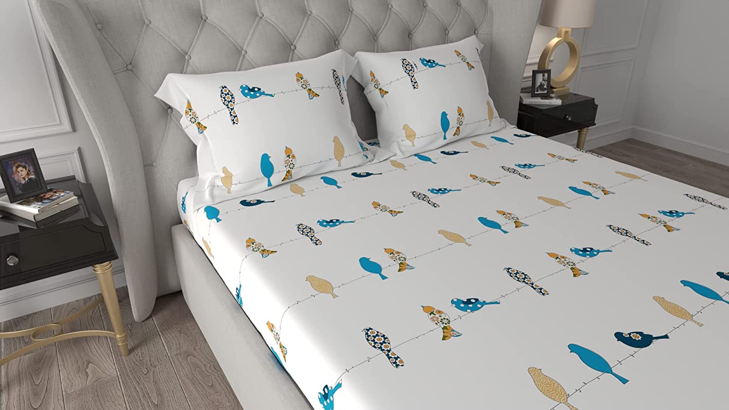 Fitted King Size Cotton Bedsheet - humming bird