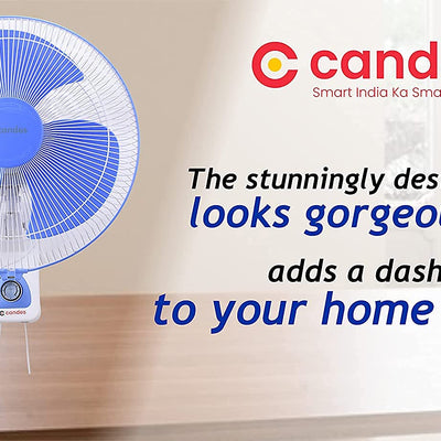 Candes Aura 3 Blade Automatic Oscillation Wall Fan With 2 Year Warranty (White Blue, 300mm)