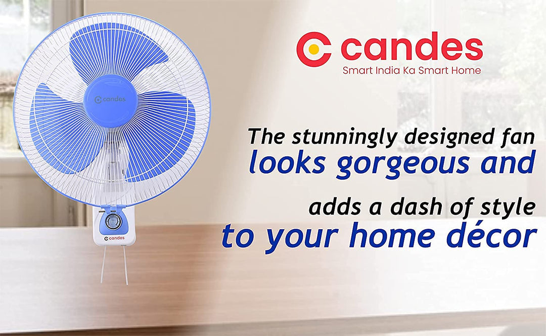 Candes Aura 3 Blade Automatic Oscillation Wall Fan With 2 Year Warranty (White Blue, 300mm)