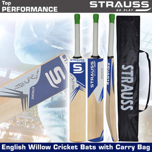 Strauss Cricket Bat English Willow | Premium Leather Ball Bat for Cricket | Ideal for Professional Players, Beginners, and Practice Sessions| Ergonomic Grip Handle | Edition Stroke | Size 5