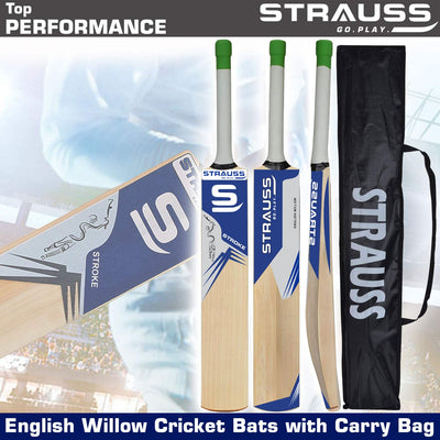 Strauss Cricket Bat English Willow | Premium Leather Ball Bat for Cricket | Ideal for Professional Players, Beginners, and Practice Sessions| Ergonomic Grip Handle | Edition Stroke | Size 5