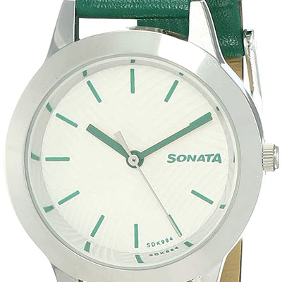 Splash Silver Dial Bottle Green leather Strap