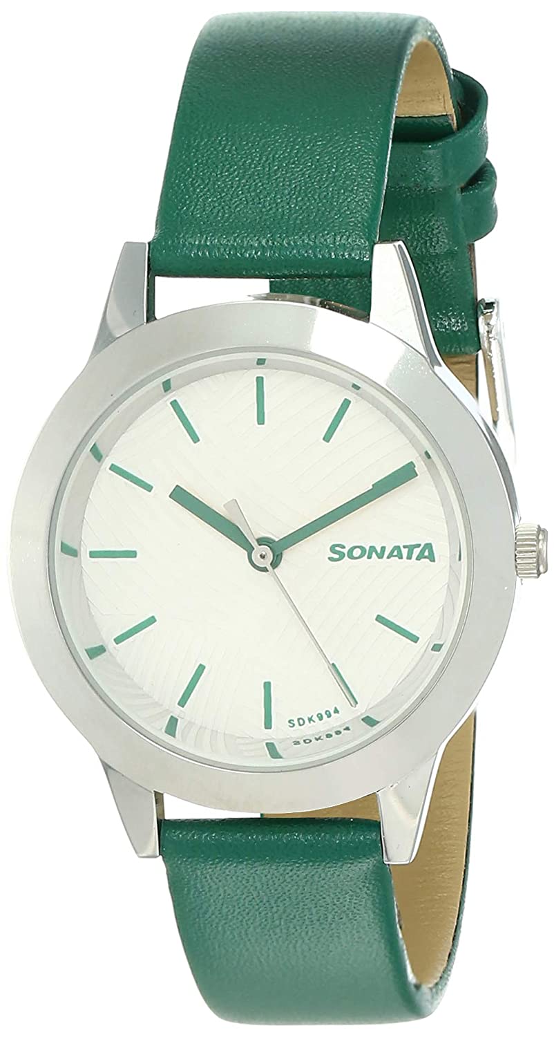 Splash Silver Dial Bottle Green leather Strap