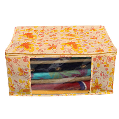 Kuber Industries Flower Printed Non Woven 2 Pieces Saree Cover and 2 Pieces Underbed Storage Bag, Cloth Organizer for Storage, Blanket Cover Combo Set (Ivory & Red) -CTKTC038631