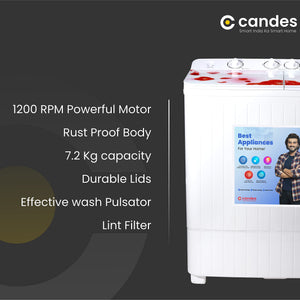Candes 7.2 kg Semi Automatic Top Load Washing Machine Red & White (CTPL72GL1SWM)