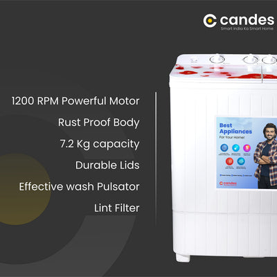 Candes 7.2 kg Semi Automatic Top Load Washing Machine Red & White (CTPL72GL1SWM)