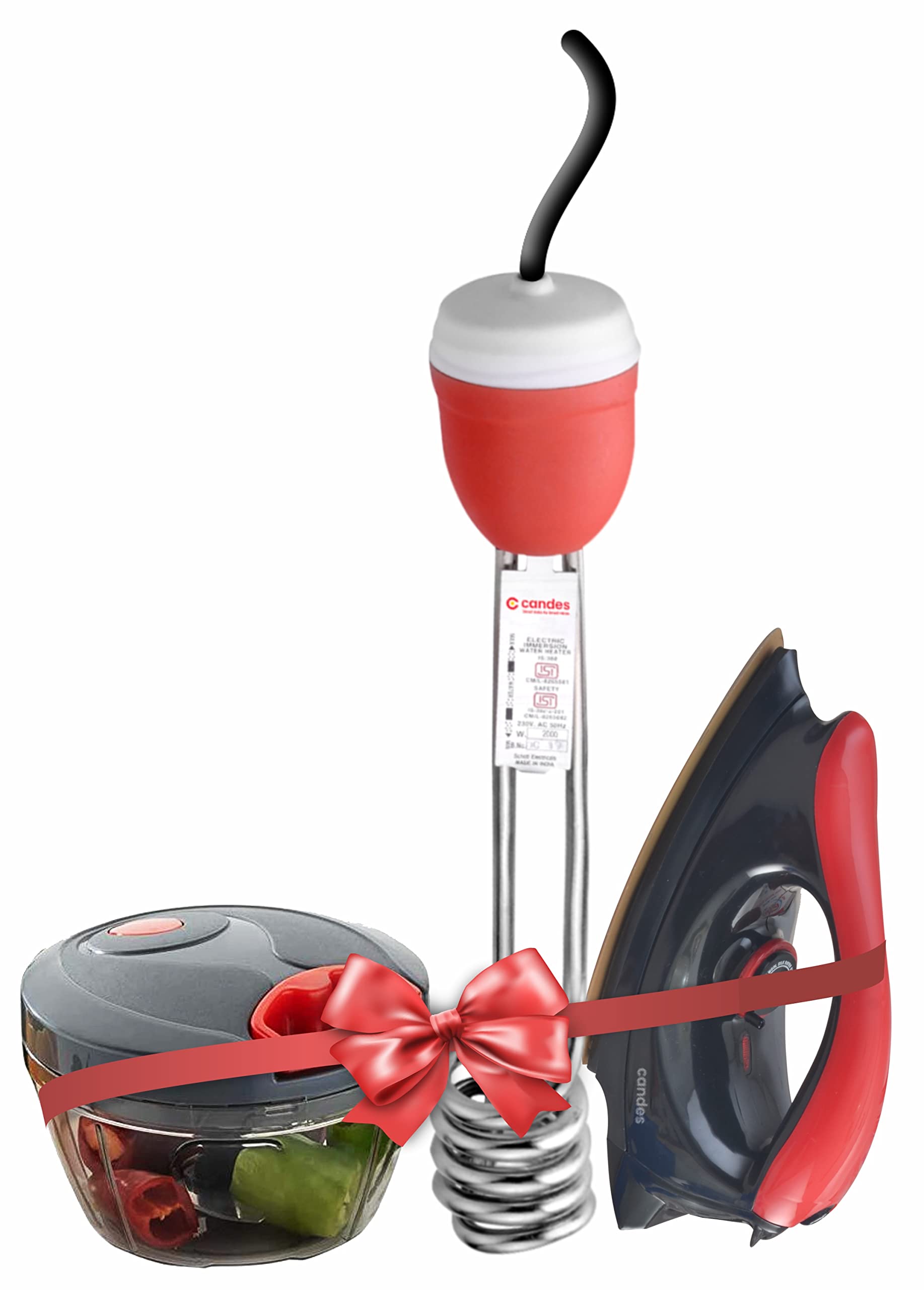 Candes EI-106 Light Weight Electric Dry Iron + Quick Hand Vegetable & Fruits Chopper and 1500 Watt Immersion Rod (Super Combo)