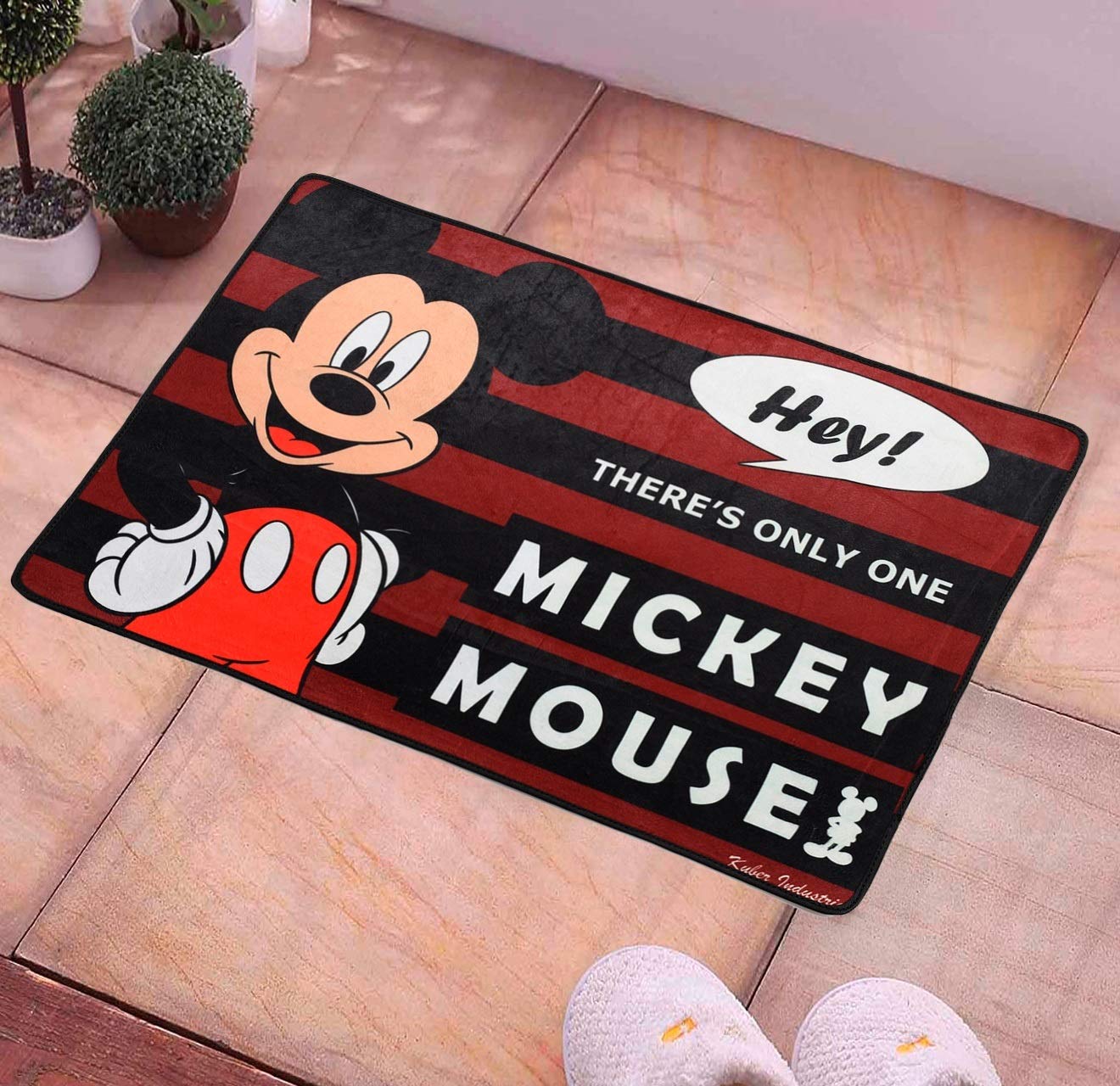 Kuber Industries Disney Mickey Mouse Cars 2 Pieces Anti-Slip Door Mat 23"x15" (Maroon & Brown) - CTKTC46066
