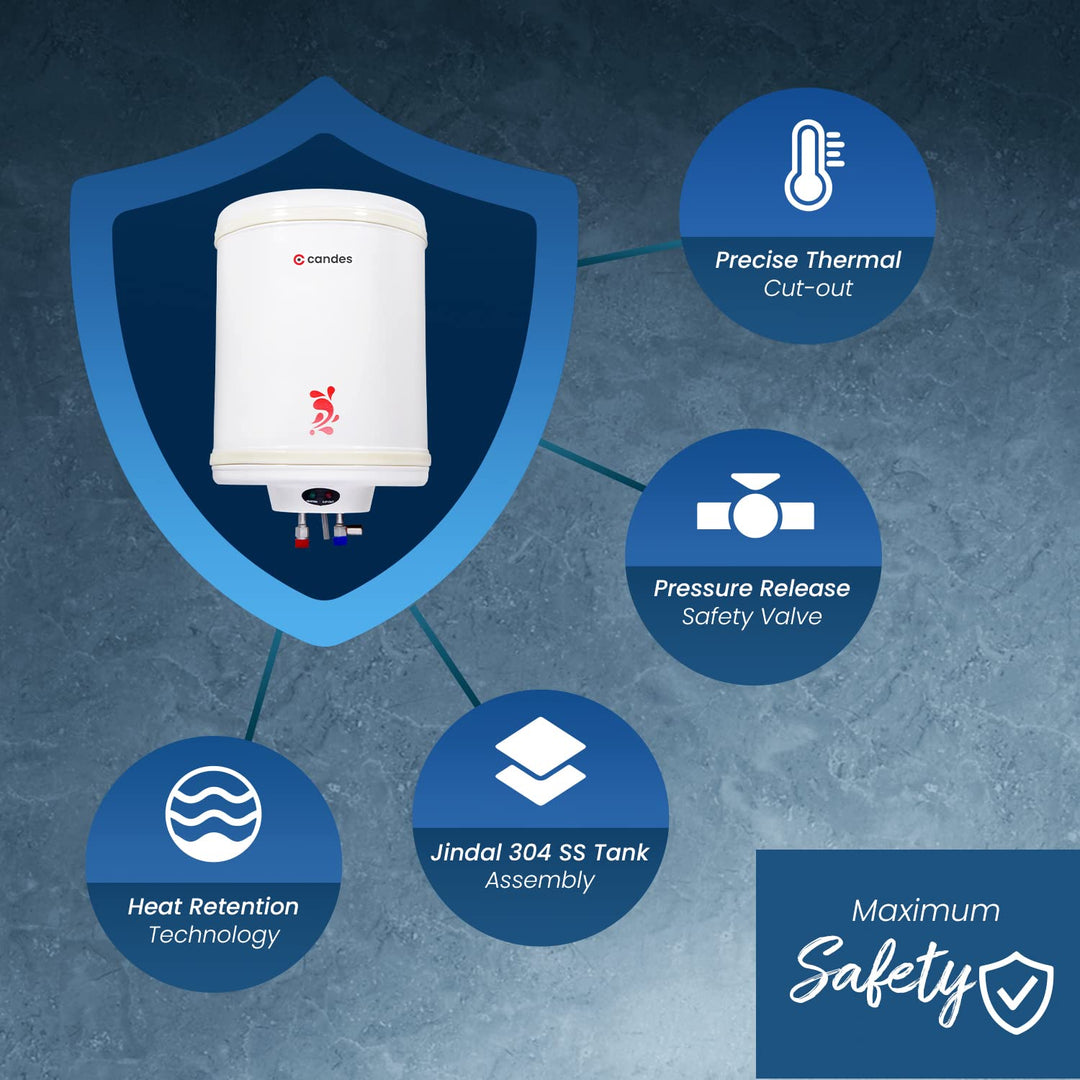 Candes 25 Litre Automatic Storage ISI Approved Vertical Electric Water Heater (Geyser) 5 Star Rated with Installation Kit & Special Anti Rust Body, (Ivory) (2000 W)