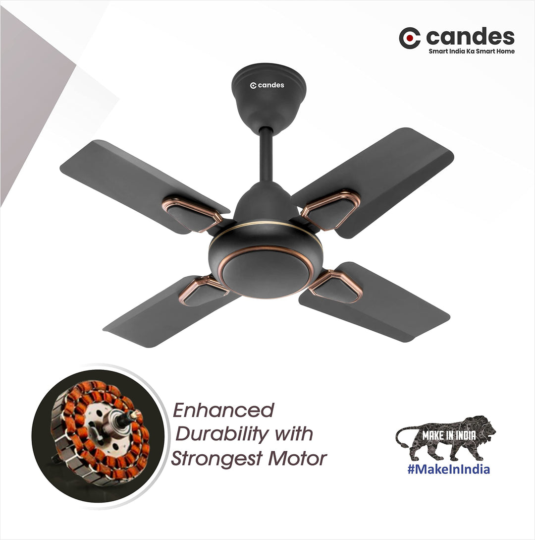 Candes Brio Turbo 600 mm / 24 Inch High Speed 4 Blade Anti-Dust Ceiling Fan, 405 RPM, Suitable for Kitchen/Veranda/Balcony/Small Room (Pack of 2, Coffee Brown)