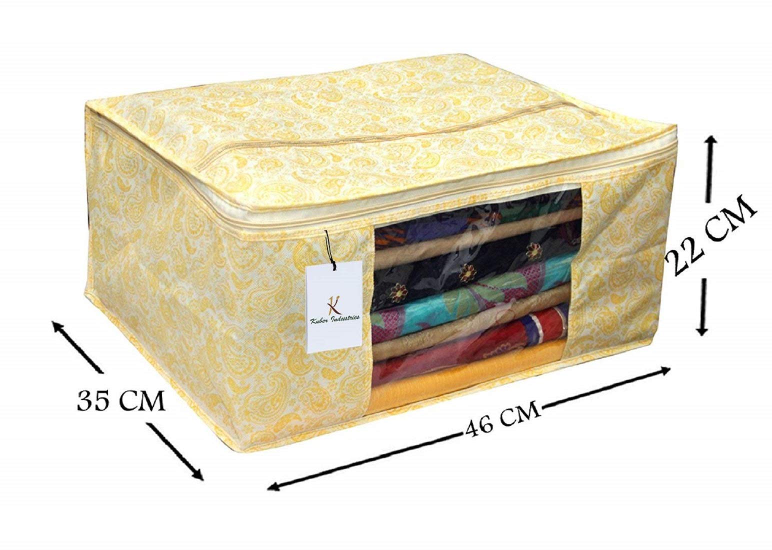 Kuber Industries Metallic Kerry 9 Piece Non Woven Saree Cover, Large, Gold-CTKTC14070
