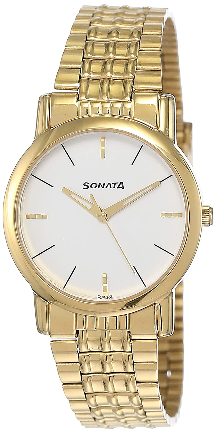 Sonata White Dial & Golden Metal Strap