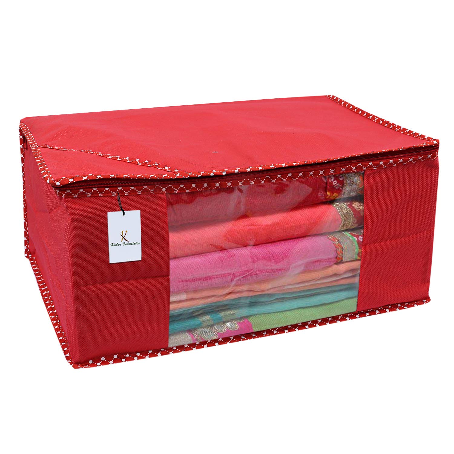 Kuber Industries 12 Piece Non Woven Saree Cover Set, Red,Large Size -CTKTC6444