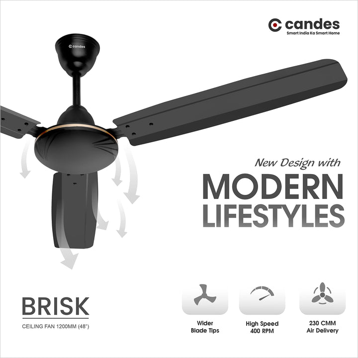 Candes Swift 1200mm /48 inch High Speed Anti-dust Decorative 5 Star Rated Ceiling Fan 400 RPM with 2 Yrs Warranty (Pack of 2, Brown)