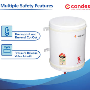 Candes 50 Litre Automatic Instant Storage Electric Water Heater Multiple Safety System Anti Rust Body, 2kW Geyser (Ivory, 2000 W)
