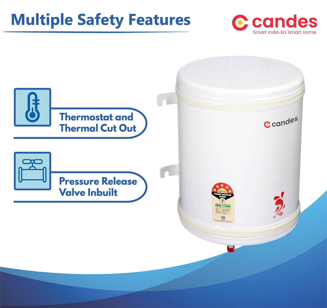 Candes 50 Litre Automatic Instant Storage Electric Water Heater Multiple Safety System Anti Rust Body, 2kW Geyser (Ivory, 2000 W)