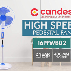 Candes Platine 400mm 3 Blade Automatic Oscillation Pedestal Fan With 2 Years Warranty (White Blue)