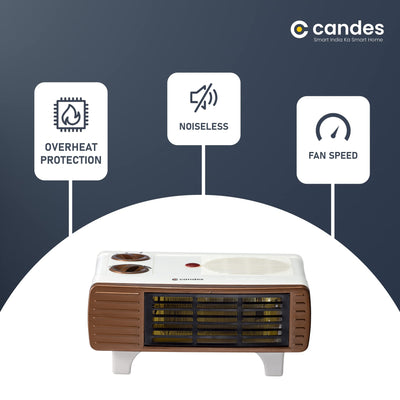 Candes BlowHot All in One Silent Blower Fan Room Heater (ABS Body, White, Brown) 2000 Watts