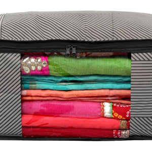 Heart Home Non-Woven Lining Print 2 Pieces Underbed Storage Bag & 2 Pieces Saree Cover With Transparent Window, Pack of 4 (Gray)
