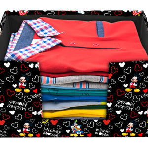 Kuber Industries Non-Woven Mickey Mouse Print Foldable Shirt Stacker/Wardrobe Organizer For Shirts, Sarees, Lehengas With Handle Pack of 3 (Black) 54KM4185