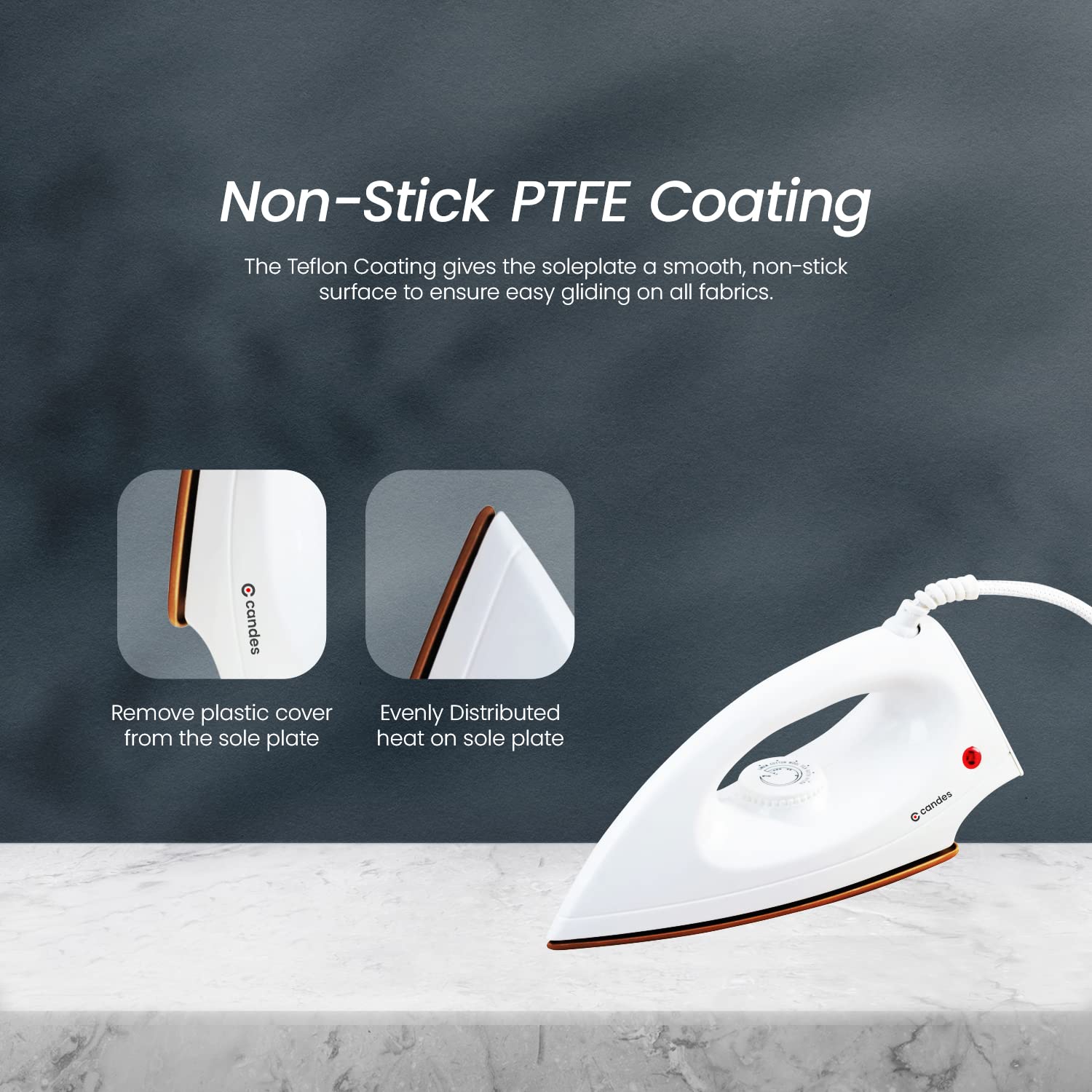 Candes Iron Press | 2 Year Warranty | Iron box, Electric iron, Dry Iron, Electric Iron Press for Clothes, EI107 1000-Watt, Light Weight Electric Dry Iron 100% Non-Stick Teflon Coating (White)