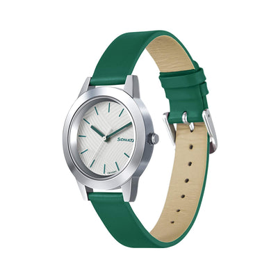 Splash Silver Dial Bottle Green leather Strap