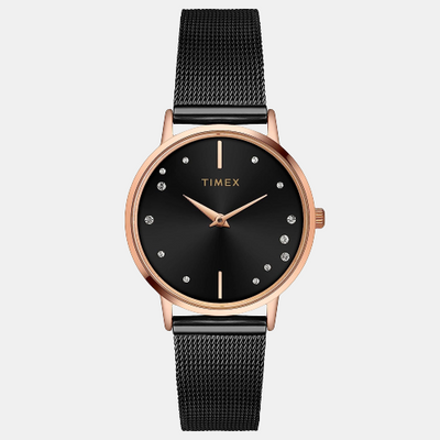 Fashion Men Quartz Black Dial Analog Stainless Steel Watch TWEL15603