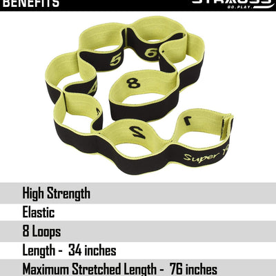 Strauss Multi 8 Loop Yoga Strap & Stretching Belt | Ideal for Yoga, Pilates, Therapy, Dance, Gymnastics, Ballet & Flexibility | Nylon & Cotton Skin Friendly Material