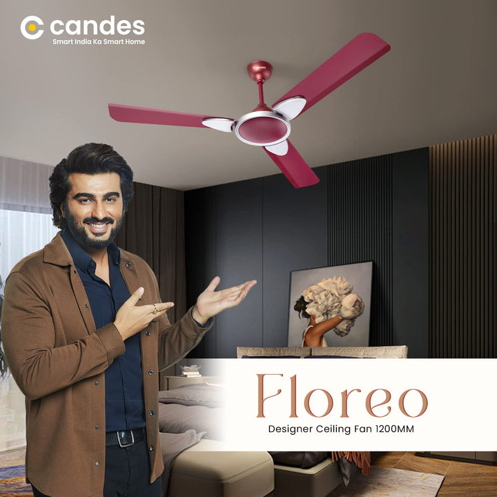 Candes Floreo 1200mm/48 inch High Speed 405 RPM Anti-dust Designer 3 Star Rated Ceiling Fan For Home With 2 Yrs Warranty (Maroon, Pack of 1)