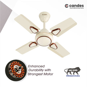 Candes Brio Turbo 600 mm / 24 Inch High Speed 4 Blade Anti-Dust Ceiling Fan Suitable for Kitchen/Veranda/Balcony/Small Room (Pack of 1,Ivory)