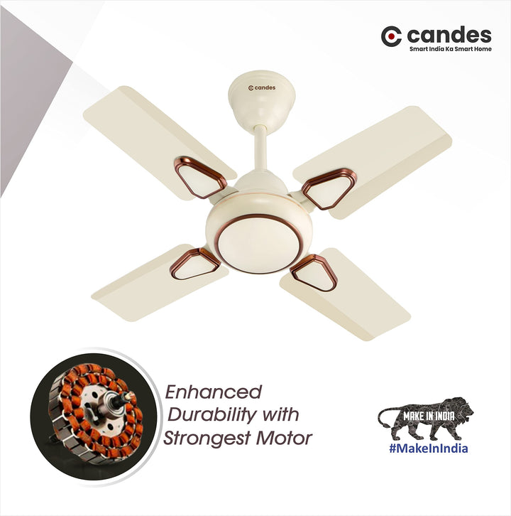 Candes Brio Turbo 600 mm / 24 Inch High Speed 4 Blade Anti-Dust Ceiling Fan Suitable for Kitchen/Veranda/Balcony/Small Room (Pack of 1,Ivory)