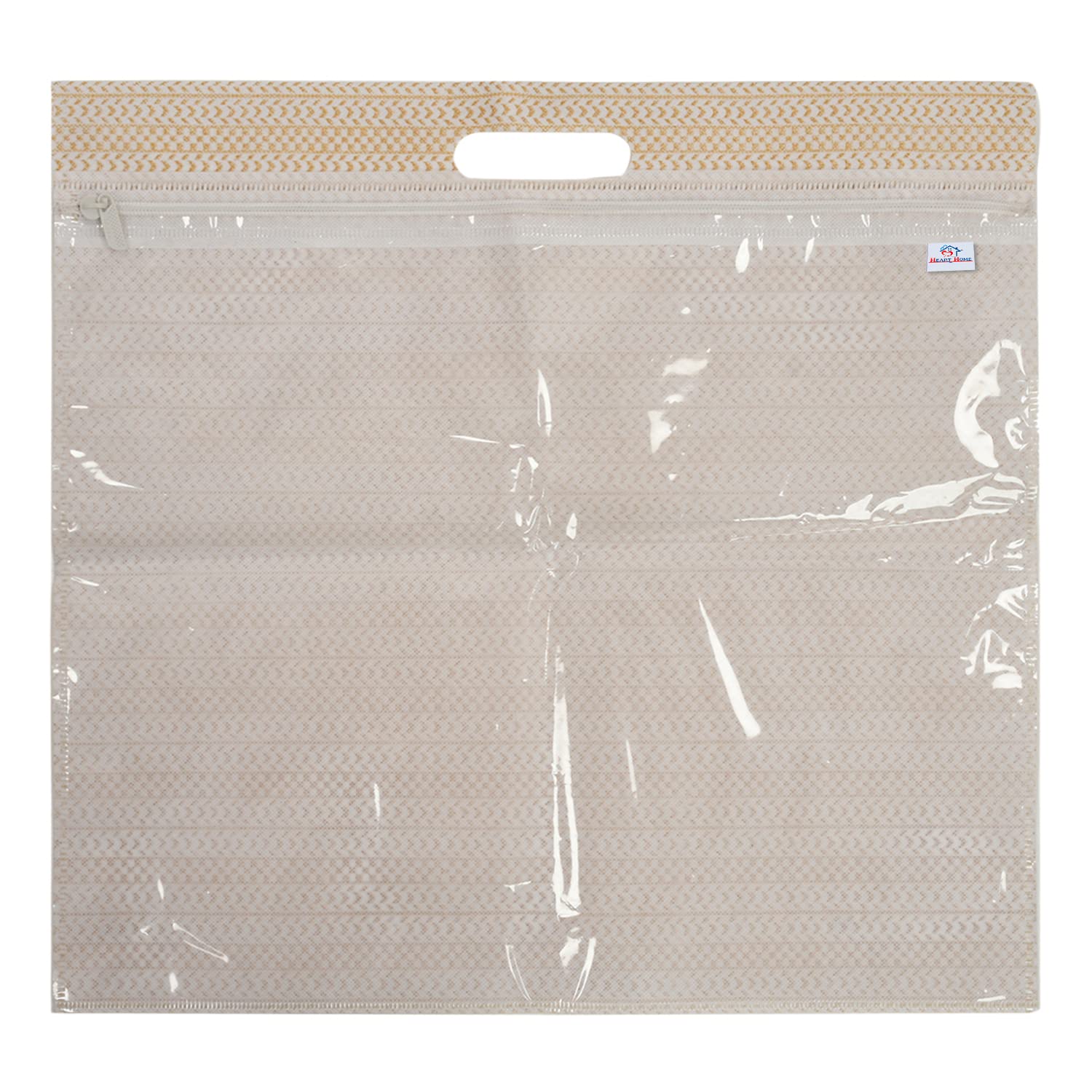Heart Home Non-Woven Single Saree Covers With Transparent Window With Handle Pack of 18 (Brown)