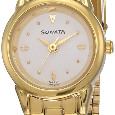 Sonata White Dial Golden Stainless Steel Strap